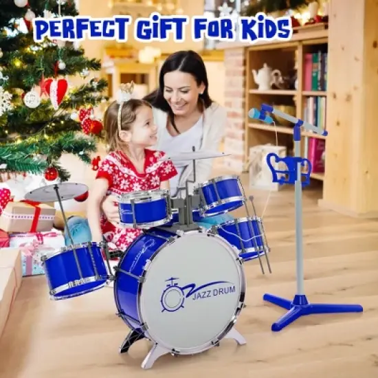 Costway Jazz Drum Set for Toddler Kids Educational Toy w/Keyboard Cymbal Microphone image {4}