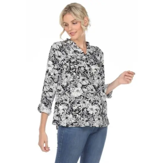 Women's Pleated Casual Floral Blouse - White Mark image {1}