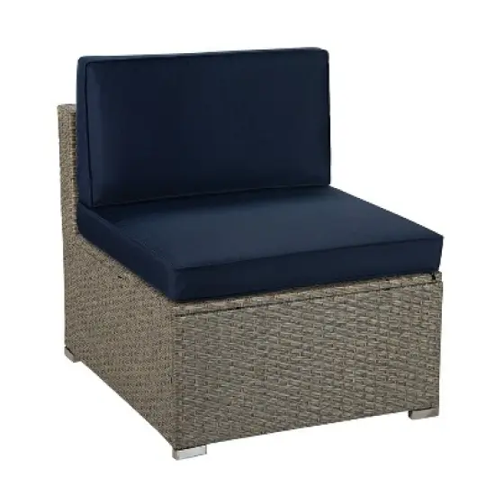 5pc Outdoor Rattan Wicker Sectional Conversation Set with Cushions - Gray/Navy - GODEER image {3}