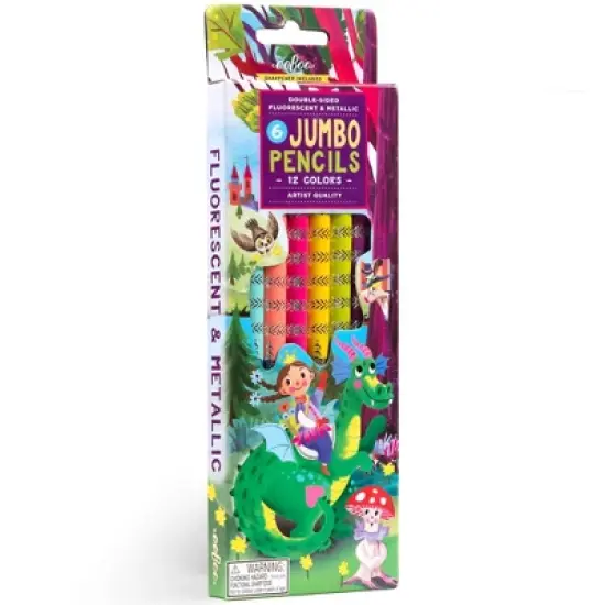 eeBoo: Jumbo Double-Sided Colored Pencils, 6pc, 12 Metallic & Fluorescent Colors image {7}