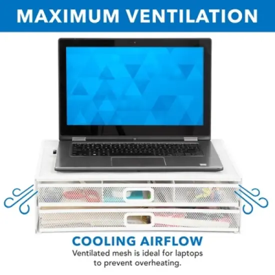 Mount-It! Mesh Computer Monitor Stand Riser | Desk Organizer with 2 Pullout Storage Drawers for Desktop, Laptop, Printer Accessories & Office Supplies image {7}