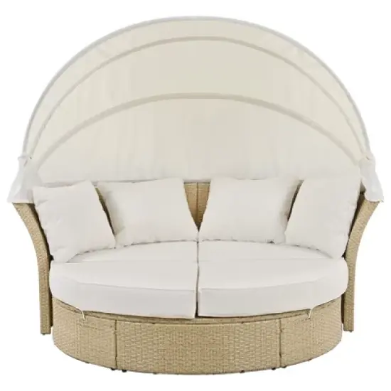 YOOCOZZ Outdoor Wicker Daybed with Retractable Canopy & 4 Pillows image {4}