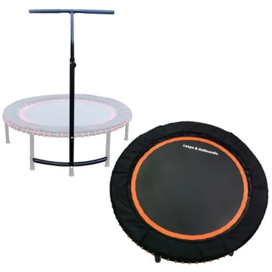 LEAPS & REBOUNDS 48" Adjustable Stability Bar Attachment with 48" Mini Fitness Trampoline and Home Gym Rebounder for Cardio Exercises, Orange image {6}