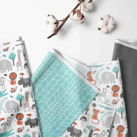 Bacati - Jungle Safari Animals Aqua/Orange/Gray 5 pc Cotton Toddler Bedding Set image {1}