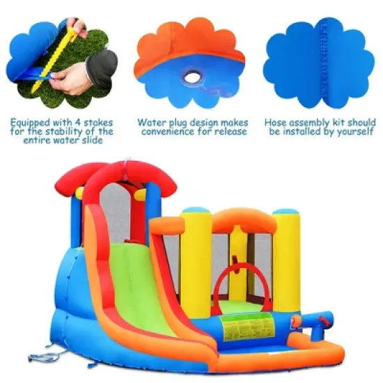 Costway Inflatable Bounce House Water Slide w/ Climbing Wall Splash Pool Water Cannon image {4}