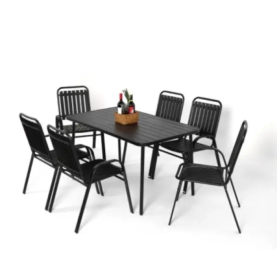 7 Piece Dining Set Patio, Plastic Chair And Steel Table Outdoor Dining Set For 6, Patio Dining Sets With Plastic Chairs And Table Set-Cuddlewood image {1}