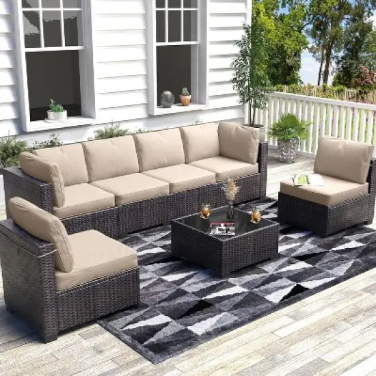 7-Piece Outdoor Rattan Patio Furniture Set image {8}