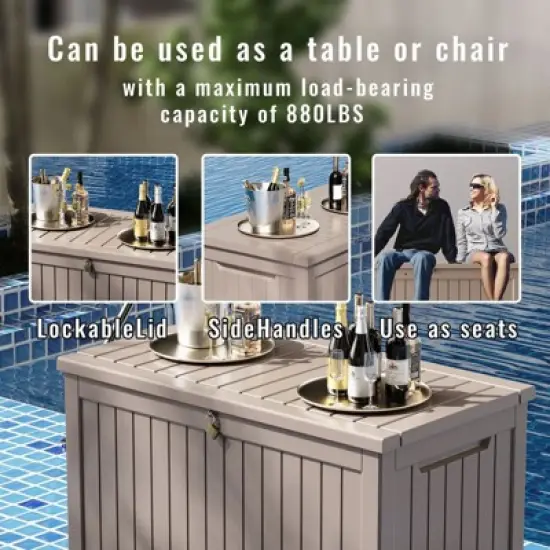 Sersper 230 Gallon Waterproof & UV Resistant Deck Box, Lockable, Light Gray - For Garden Tools & Outdoor Use (4 Pack) image {5}