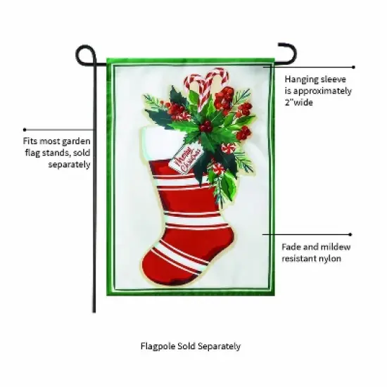 Evergreen Merry Christmas Stocking Applique Garden Flag 12 x 18 Inches Indoor Outdoor Decor image {5}