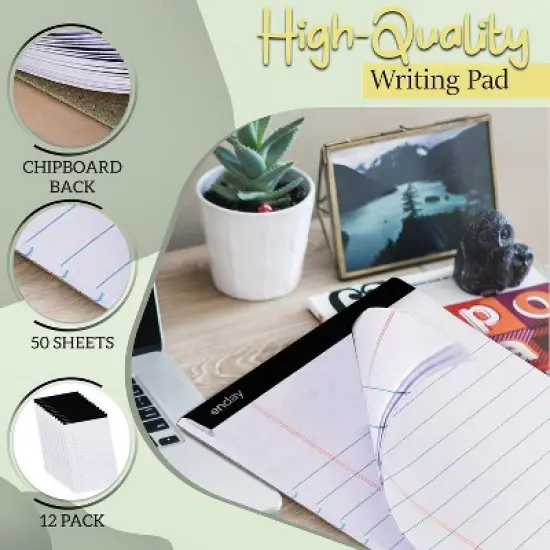 Enday Legal Pads 8.5 x 11 Inch, (12 Pack) 50 Sheets per Notepad, Note Pads, Legal Ruled Writing Pad with Perforated Pages image {3}