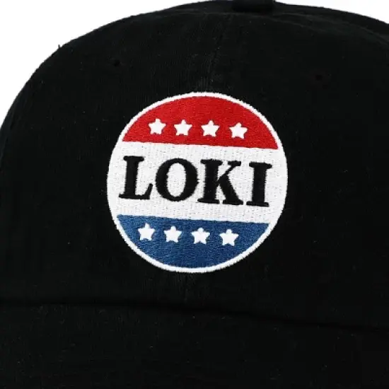 Loki Red White and Blue Button Embroidered Black Cotton Twill Hat image {4}