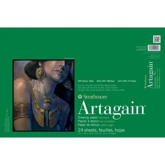 Strathmore 400 Series Artagain Pastel & Drawing Paper Pad, Coal Black, Glue Binding, 24 Sheet, 12x18 inch, 1 Count image {1}
