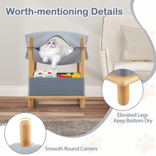 Tangkula 2-Tier Elevated Cat Bed Cat Tower w/ Dual-Layer Felt Fabric Top Condo Hammock image {7}