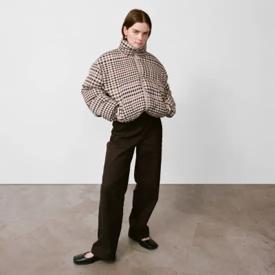 Women's Zip-Up Checkered Puffer Coat - Future Collective&trade; with Reese Blutstein Brown image {3}