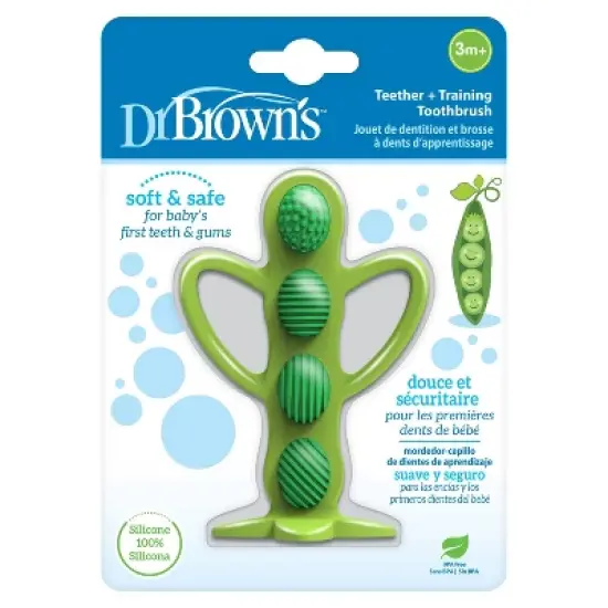 Dr. Brown's Peapod Teether & Training Toothbrush - Soft & Safe Silicone - 3m+ image {1}