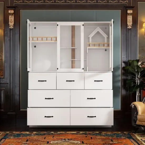 FUFU&GAGA White Multifunctional Pet Furniture Cat Cabinet with Cat Climbing Shelf Design, Creating a Comfortable Paradise and Tidy Home for Cats image {2}