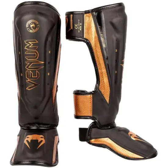 Venum Elite Evo Protective Shin Instep Guards - Black/Bronze image {2}