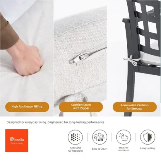 7 Piece Outdoor Patio Dining Set with Rectangular Table and Six Stationary Chairs Cast Aluminum Weather Resistant Sunbrella Cushions-Maison Boucle image {6}