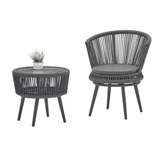 3pc Outdoor Wicker Conversation Set with Cushions - Dark Gray - GODEER image {3}