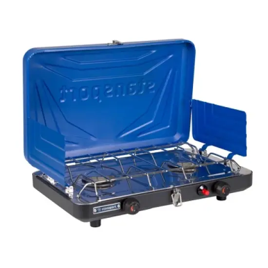 Stansport Double Burner Stove Piezo Ignition With Drip Pan Blue image {3}