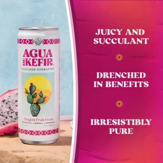Agua de Kefir Dragon Fruit Fresa - 12 fl oz Can image {3}