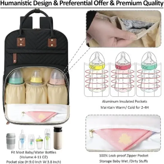 Diaper Bag Backpack, Multifunctional, Waterproof - Black image {1}
