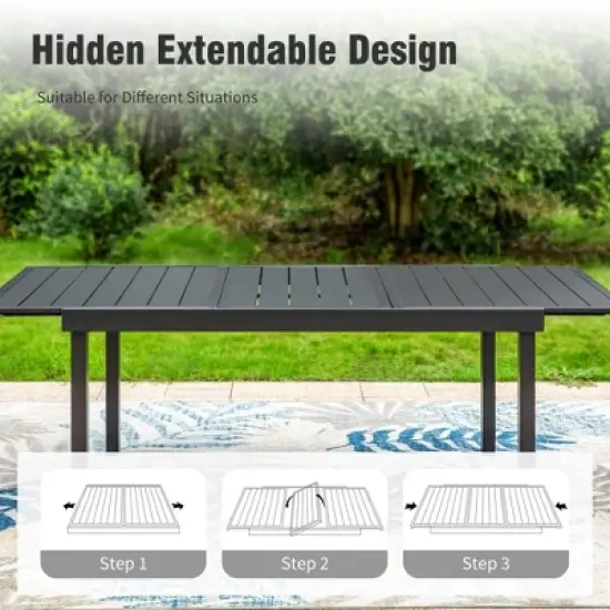 Captiva Designs 9pc Patio Dining Black Expandable Steel Rectangle Table & Foldable Padded Sling Chairs image {3}