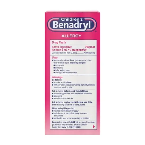 Children's Benadryl Diphenhydramine Allergy Relief Liquid - Cherry Flavor - 8 fl oz image {4}