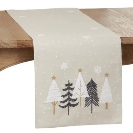 Saro Lifestyle Embroidered Christmas Trees Table Runner image {4}
