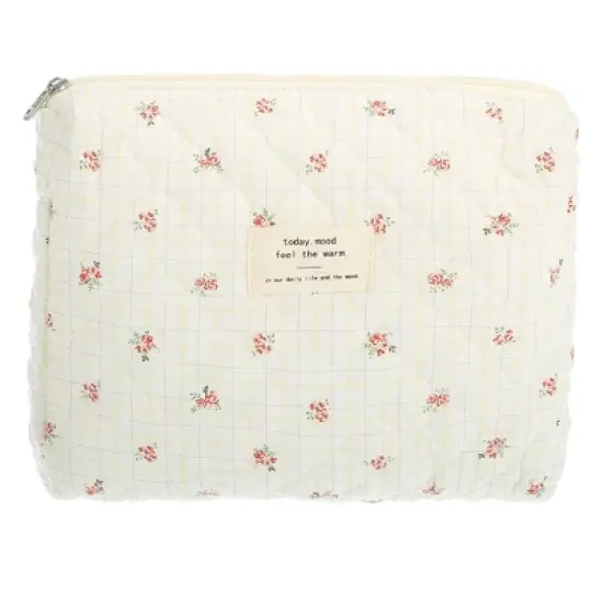 Unique Bargains Durable Medium Quilted Makeup Bag Beige Red 1 Pc image {3}