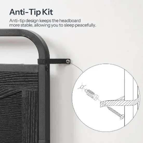 Metal & Wooden Panel Headboard, King Headboard, Minimalist Head Board with Metal Frame, Height Adjustable, with Bed Frame Adapter, Black image {5}