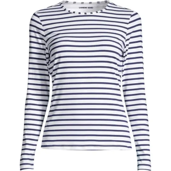 Lands' End Women's Long Crew Neck Long Sleeve Rash Guard UPF 50 Sun Protection Modest Swim Tee image {8}