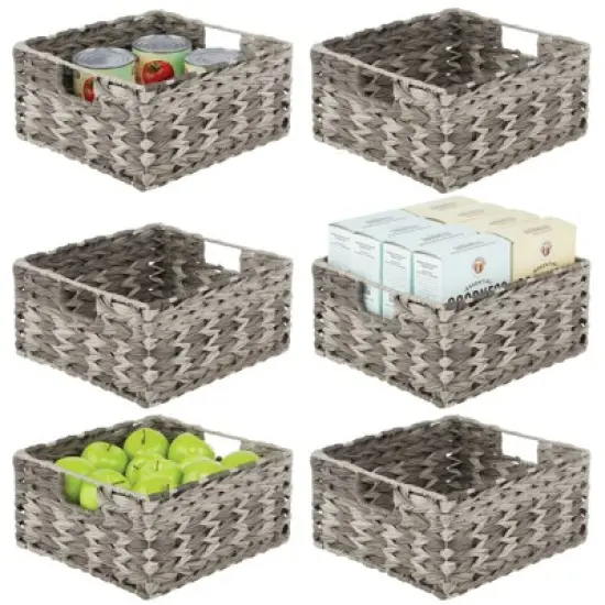 mDesign Woven Farmhouse Pantry Food Storage Bin Basket Box - 3 Pack - Gray Ombre image {8}