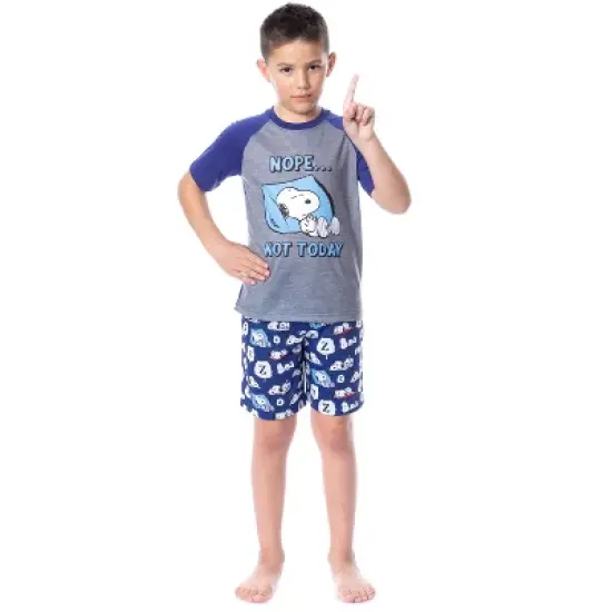 Peanuts Boy's Snoopy Nope Not Today Sleep Pajama Set Short Crewneck Multicolored image {4}
