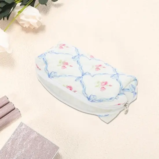 Unique Bargains Portable Bow Floral Makeup Bag 1 Pc image {2}