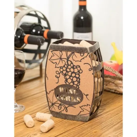 Vintiquewise Vintage Decorative Metal Barrel Shaped Tabletop Countertop Wine Cork Holder image {1}