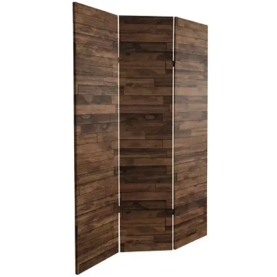 6" Double Sided Walnut Wood Pattern Canvas Room Divider Brown - Oriental Furniture image {3}