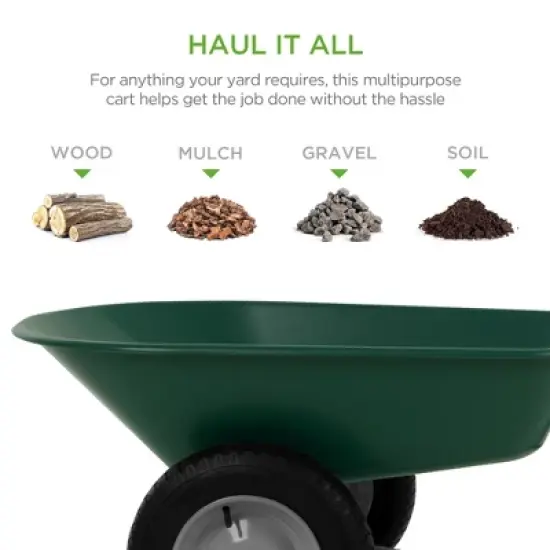 Best Choice Products Dual-Wheel Home Wheelbarrow Yard Garden Cart for Lawn, Construction - Green image {1}