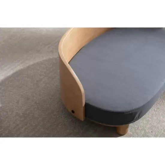 Corgi 26" Wide Small Dog Bed with Removable Cover,Velvet Cushion With Solid Wood legs and Bent Wood Back-The Pop Maison image {4}