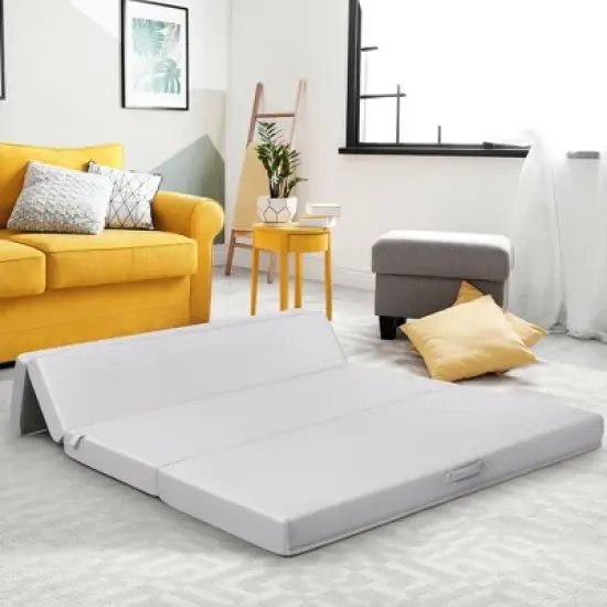 Costway 4'' Queen Size Foam Folding Mattress Sofa Bed Guests Floor Mat Carrying Handles image {3}