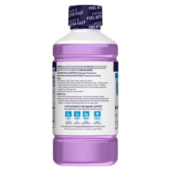 Pedialyte Immune Support Electrolyte Solution Hydration Drink - Grape - 33.8 fl oz image {1}