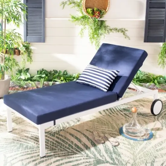 Yves Sun Lounger - Outdoor - PAT4042 - Navy/White -Safavieh image {1}