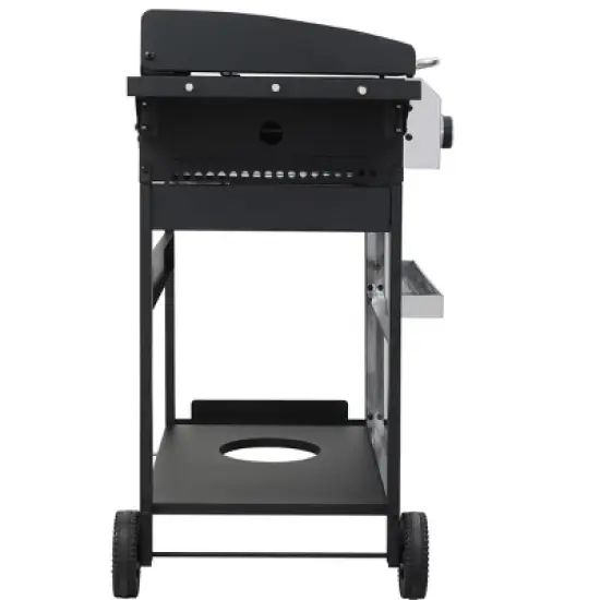 Dolonm 4-Burner 49,200 BTU Gas Grill w/Stainless Plancha & XL Enamel Grids - Foldable Side Tables, 6 Hooks - Outdoor BBQ image {4}