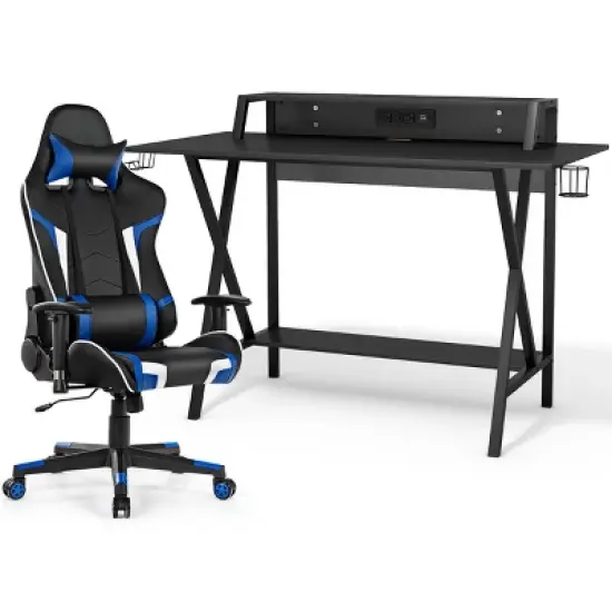 Tangkula Gaming Desk& Massage Gaming Chair Set Gamer Workstation with Headphone Hook image {5}