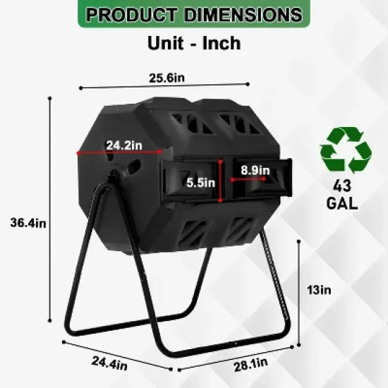 BestMassage Compost Bin 43 Gallion Outdoor Compost Tumbler for Garden Patio image {6}