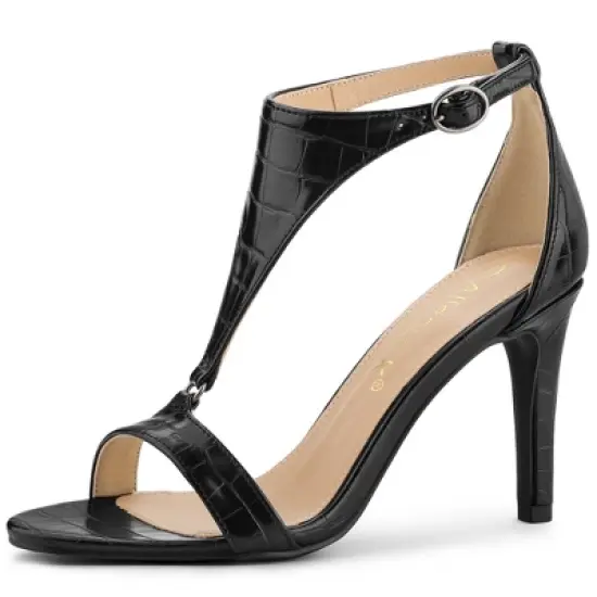 Allegra K Women's T Strap Croc Embossed Stiletto Heel Sandals image {8}