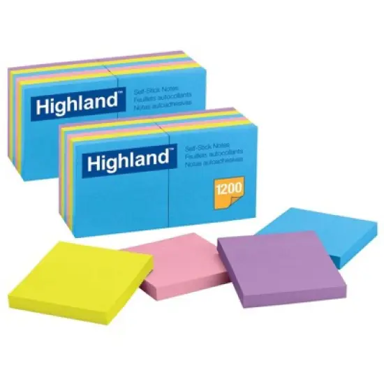 Self-Stick Removable Notes, 3" x 3", Assorted Colors, 12 Pads/Pack, 2 Packs image {1}