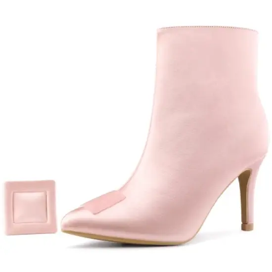 Allegra K Women's Pointed Toe Detachable Buckle Decor Stiletto Heel Ankle Boots image {8}