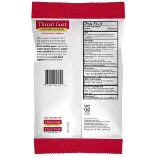 Traditional Medicinals Throat Coat Lemon Ginger Echinacea Lozenges - 16ct image {1}