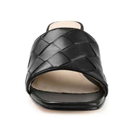 Journee Signature Womens Genuine Leather Kellee Slip On Stacked Heel Open Square Toe Sandals image {5}